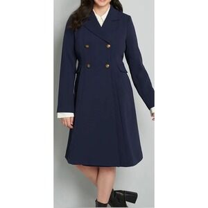 NWT Modcloth Women's Double-Breasted Along‎ For The Ride Crepe Dress Coat Medium
